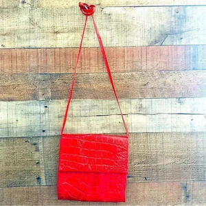 Paola Del Lungo Made In Italy Croc Embossed Red Leather Crossbody